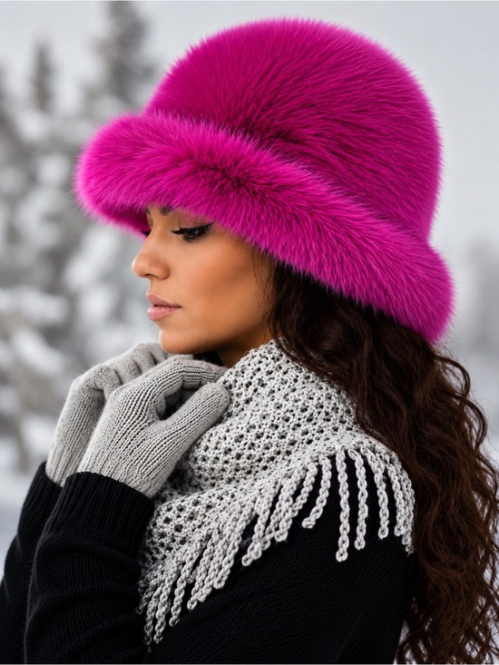 Accessories - Fuzzy Gaux Fur Bucket Hat in Fuschia Pink